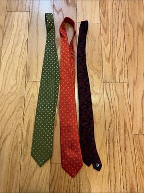 3 Men's Ties- Olive, Orange, Burgundy